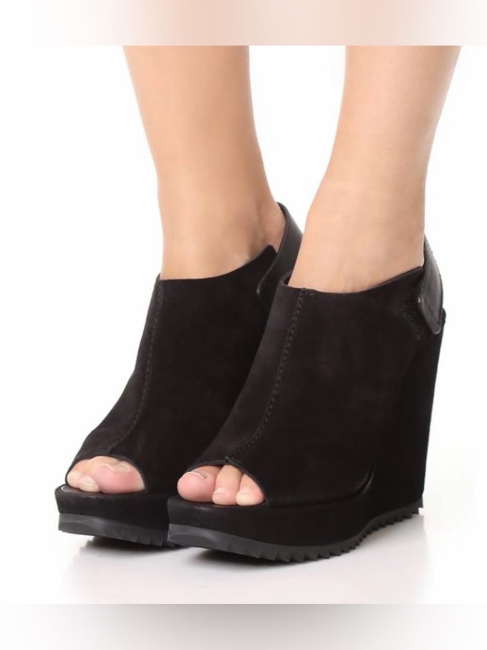 Pedro Garcia Black Suede Peep-Toe Wedge Platform Booties Sz-40 (US 9-9.5). T